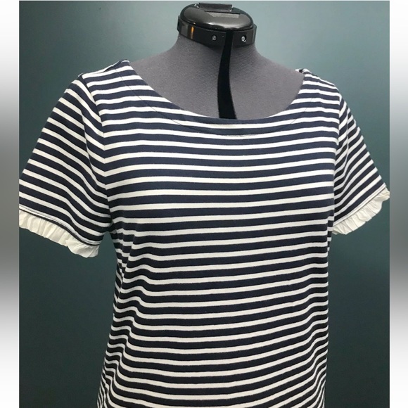 J CREW 100% Cotton Striped Ruffle Navy Blue Sundress Casual Dress S Small 4 6 - Picture 8 of 12